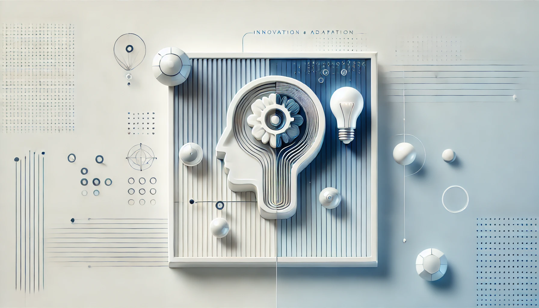 Concepto minimalista de innovación y marketing digital, representando la sinergia entre tecnología, IA y creatividad humana en estrategias basadas en datos.