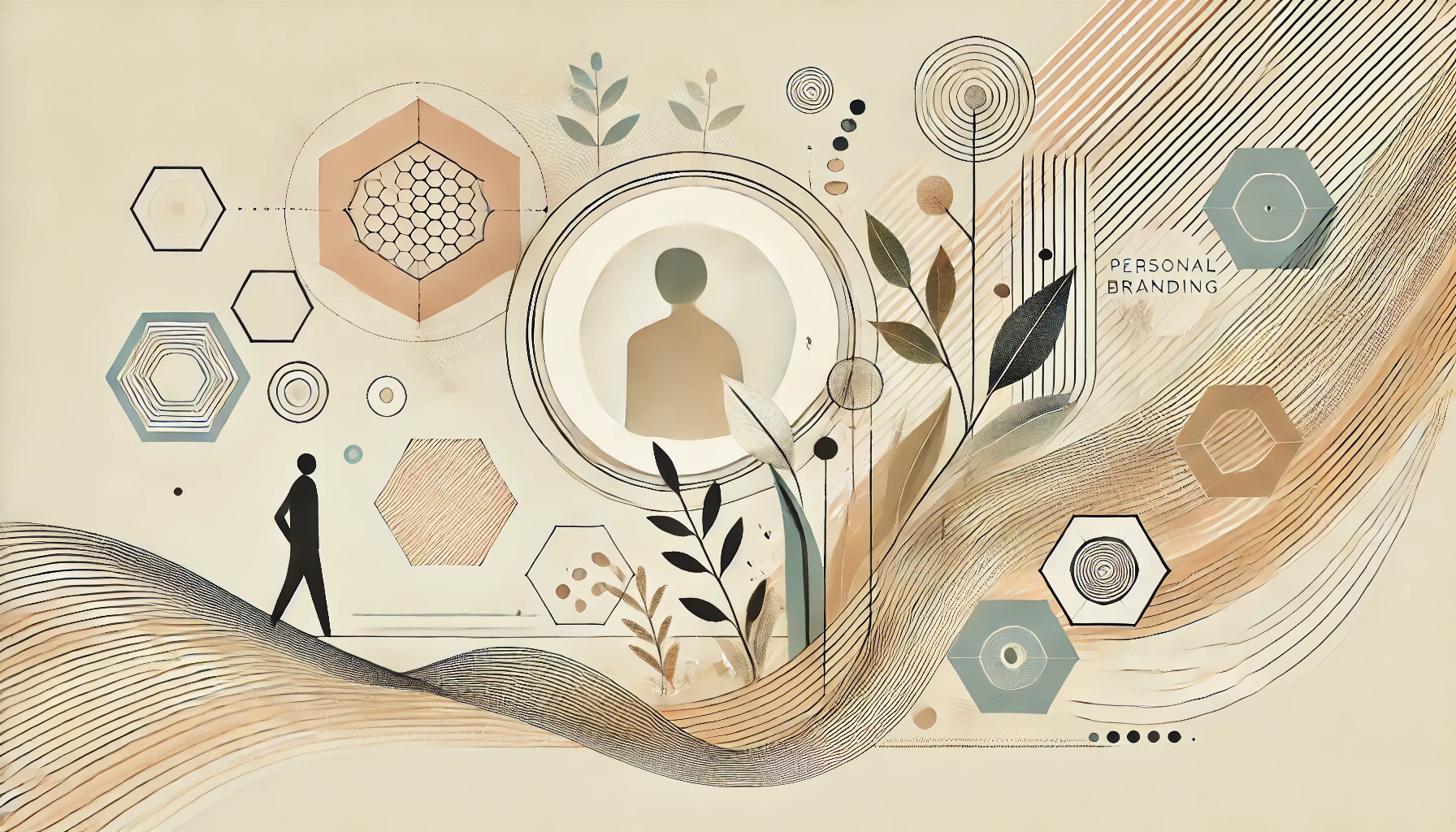 Ilustración abstracta de formas geométricas y curvas que representa la importancia de una marca personal inteligente dentro de una empresa, simbolizando sinergia, liderazgo y crecimiento profesional.